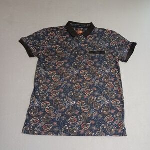 Consequence Knitwear Mens Polo Shirt Navy Blue Paisley Short Sleeve Size M